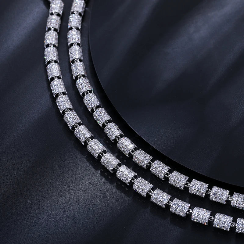 S925 White Gold Moissanite Cylindrical Iced-Out Diamond Necklace Chain - 7mm - Icedgame & Co