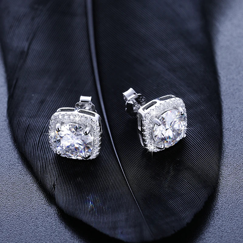 S925 Moissanite Cushion Cut Earrings - White Gold