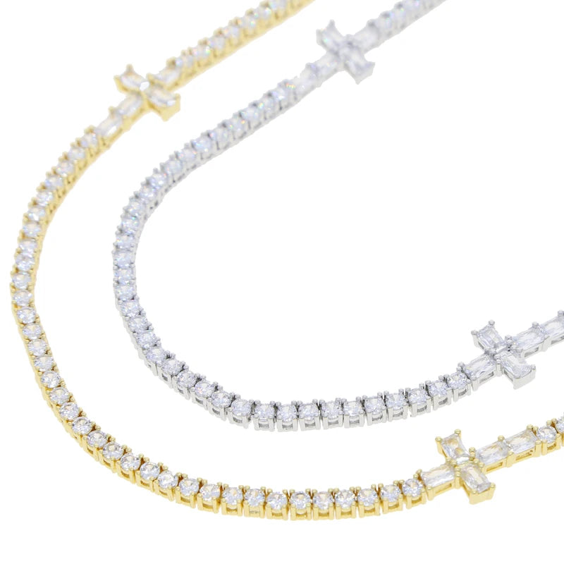 3MM Cleared-Baguette Cross Tennis Chain - Icedgame & Co