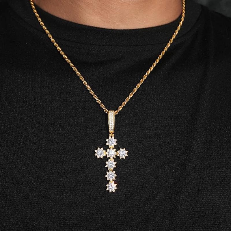 S925 Moissanite Flower Cross Diamond Pendant