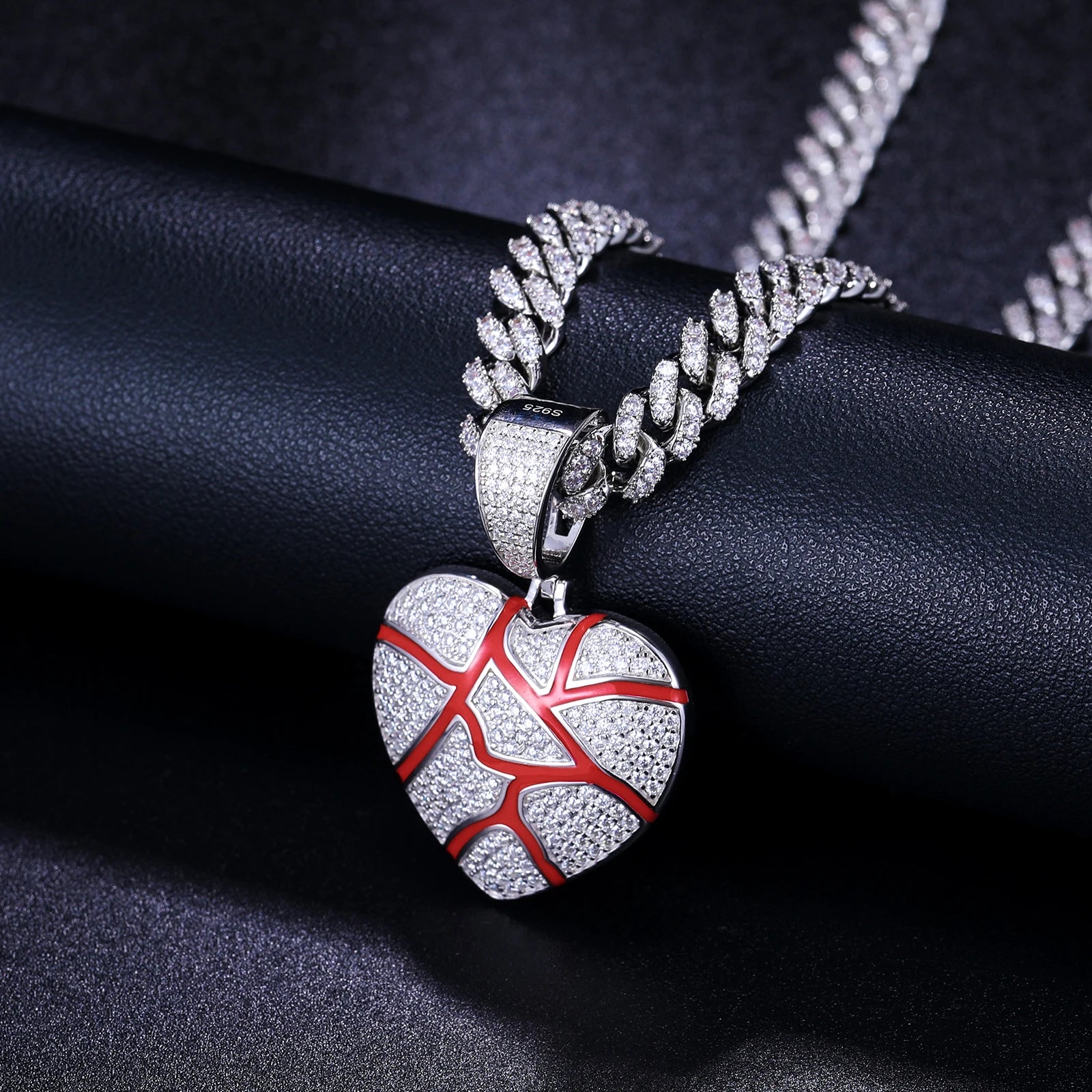 S925 Moissanite Red Enamel Heart Pendant - Icedgame & Co