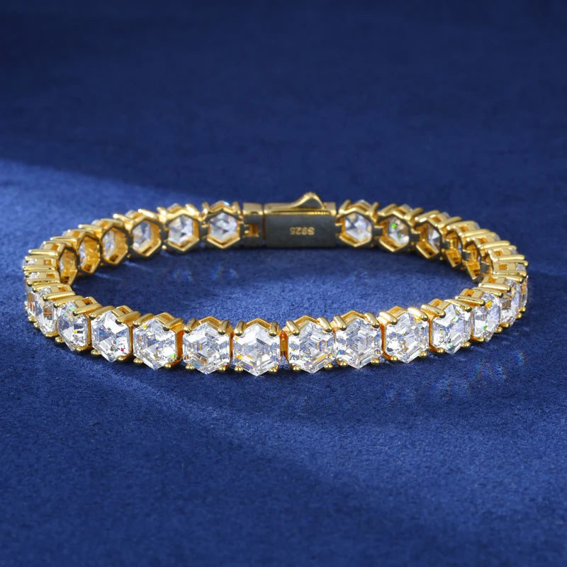 S925 Asscher Tennis Bracelet 18K Gold/White Gold Plated