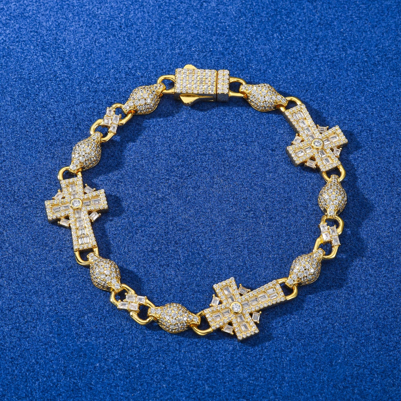 S925 Moissanite Diamond Iced Royal Cross Link Bracelet - 14mm
