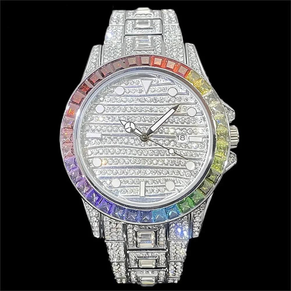 Iced Colorful-Gemstone Baguette Watch