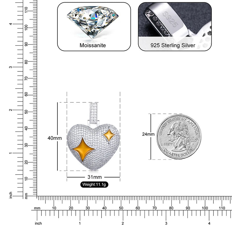 S925 Moissanite Bronze Diamond Heart Pendant - Icedgame & Co