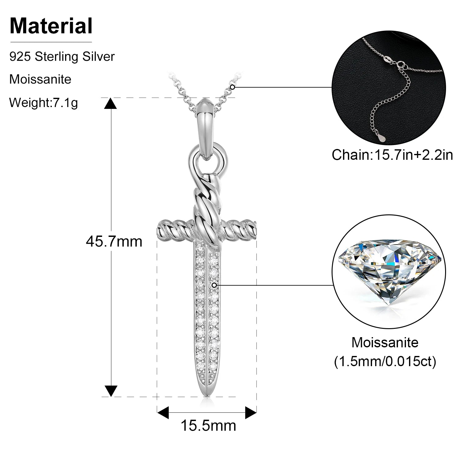S925 Moissanite Vintage Sword Pendant - Icedgame & Co