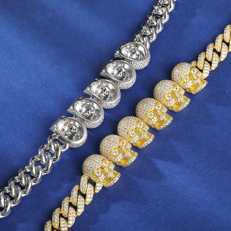 S925 VVS1 Moissanite Skull Link Necklace - 10mm - Icedgame & Co