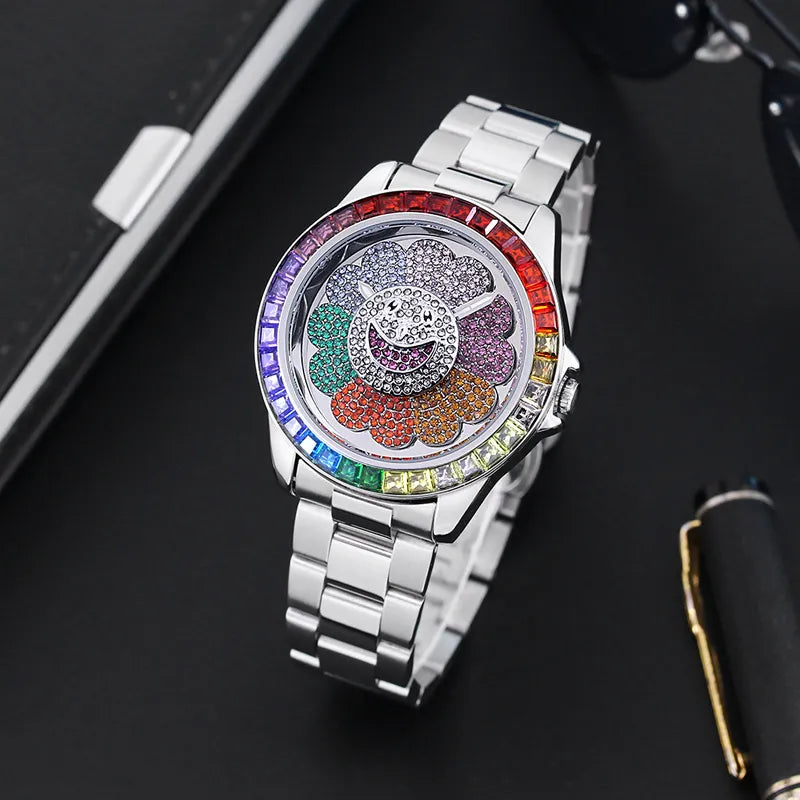 Sunflower Baguette Dial Stainless Steel Quartz Wristwatch