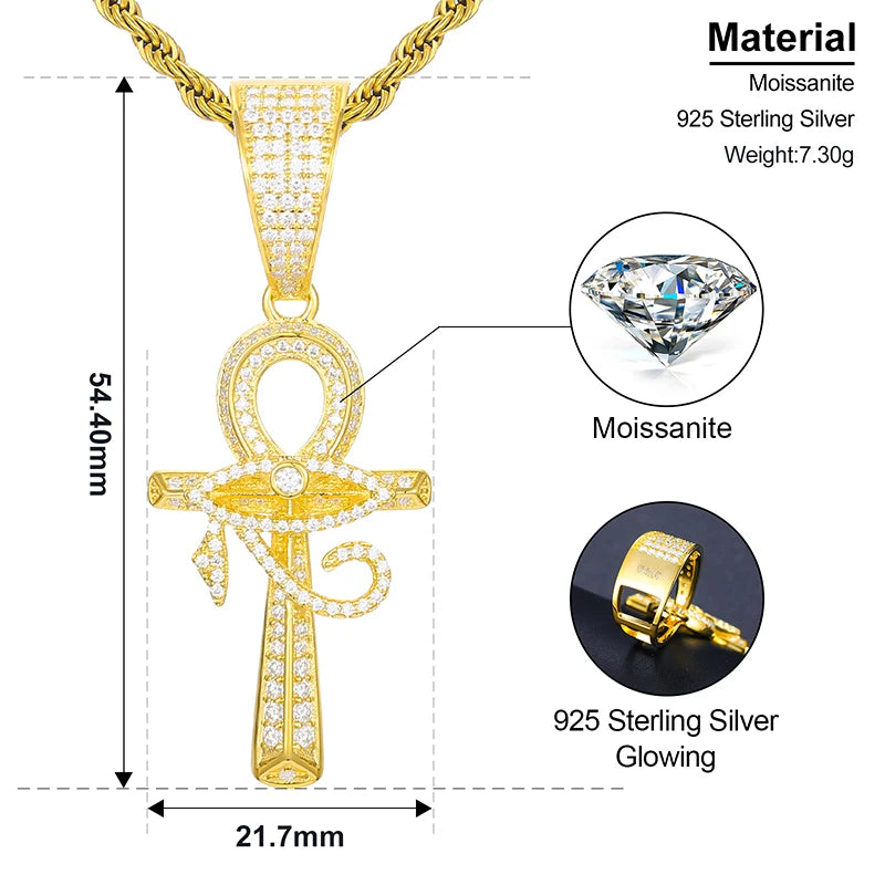 S925 Moissanite Eye of Horus Ankh Cross Diamond Pendant - Icedgame & Co