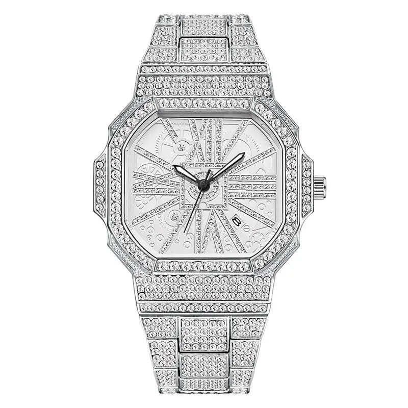 Fully Iced Out White Gold Stone Relogio Masculino Diamond Watch