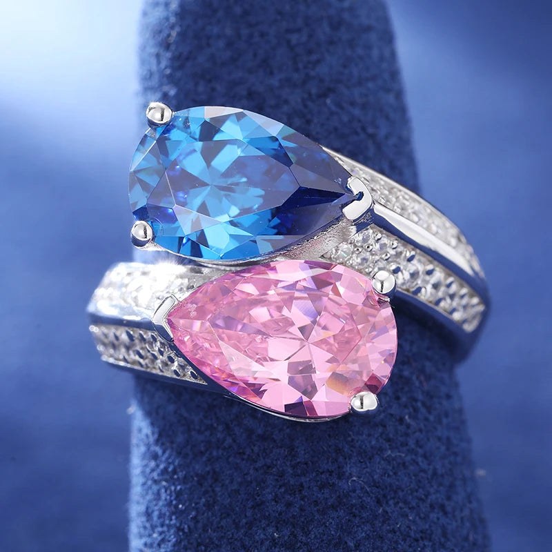 S925 Moissanite Pink & Blue Gem Ring - Icedgame & Co