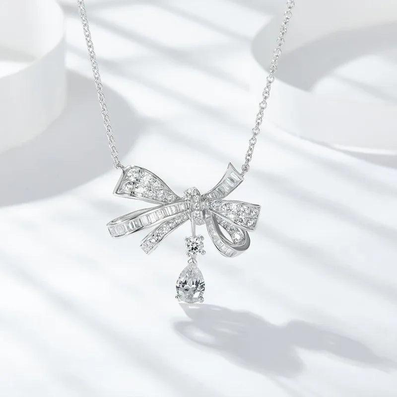 Women's S925 Moissanite Diamond Bow Pendant