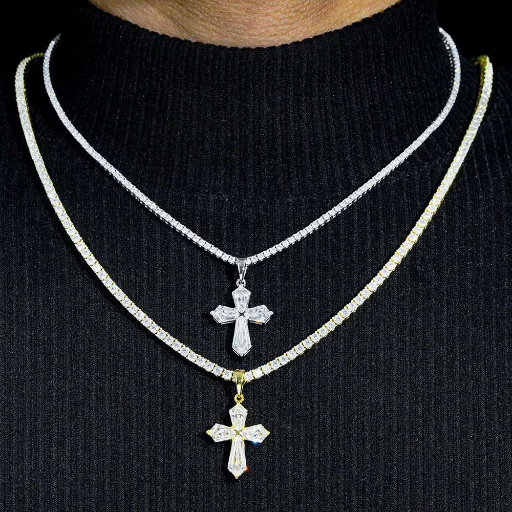 S925 Baguette Moissanite Gothic Cross Pendant - Icedgame & Co