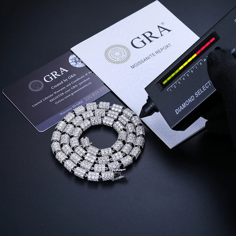 S925 White Gold Moissanite Cylindrical Iced-Out Diamond Necklace Chain - 7mm - Icedgame & Co