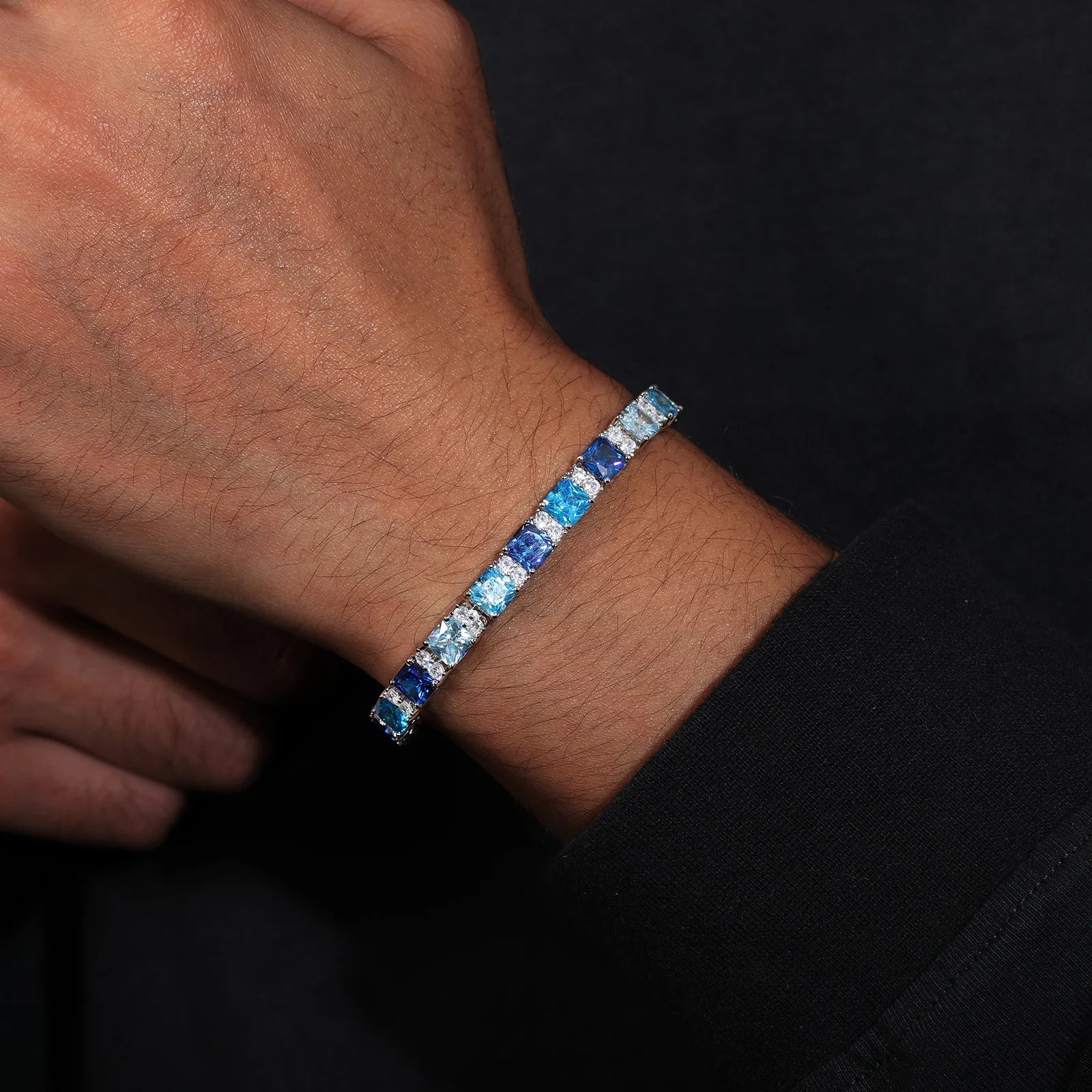 Blue Mixed Oval Cut Tennis Bracelet - 7.5mm