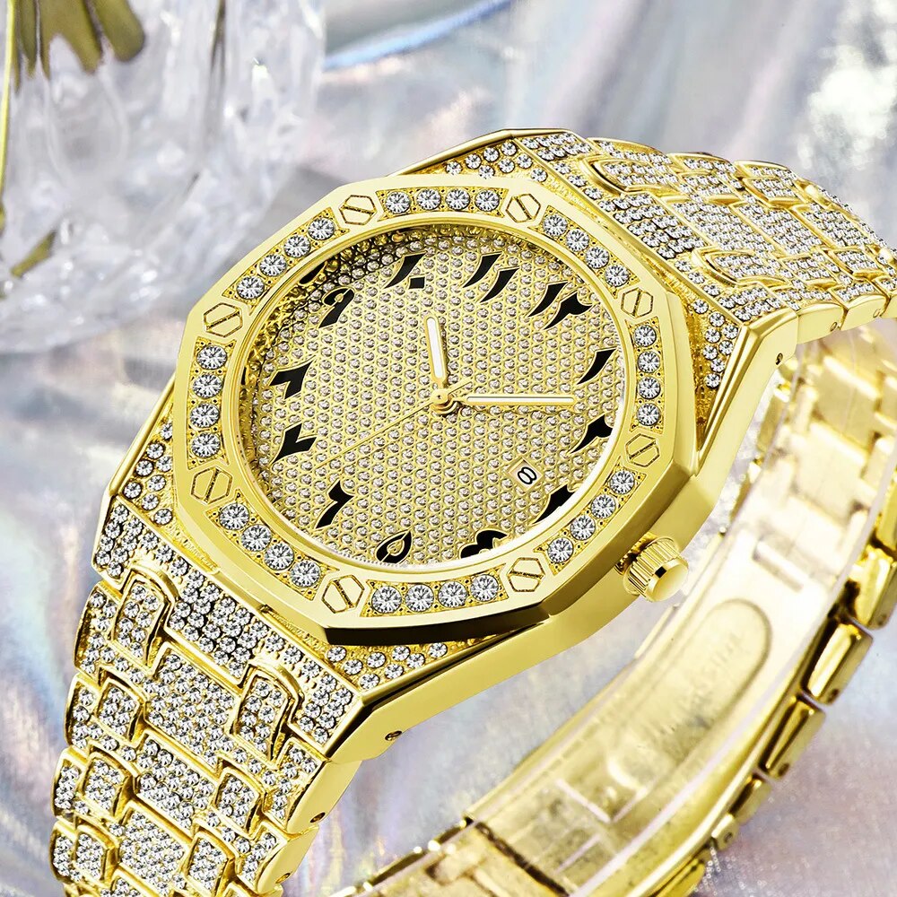 BUST DOWN ARABIC NUMERALS ICED OUT DIAMOND WATCH