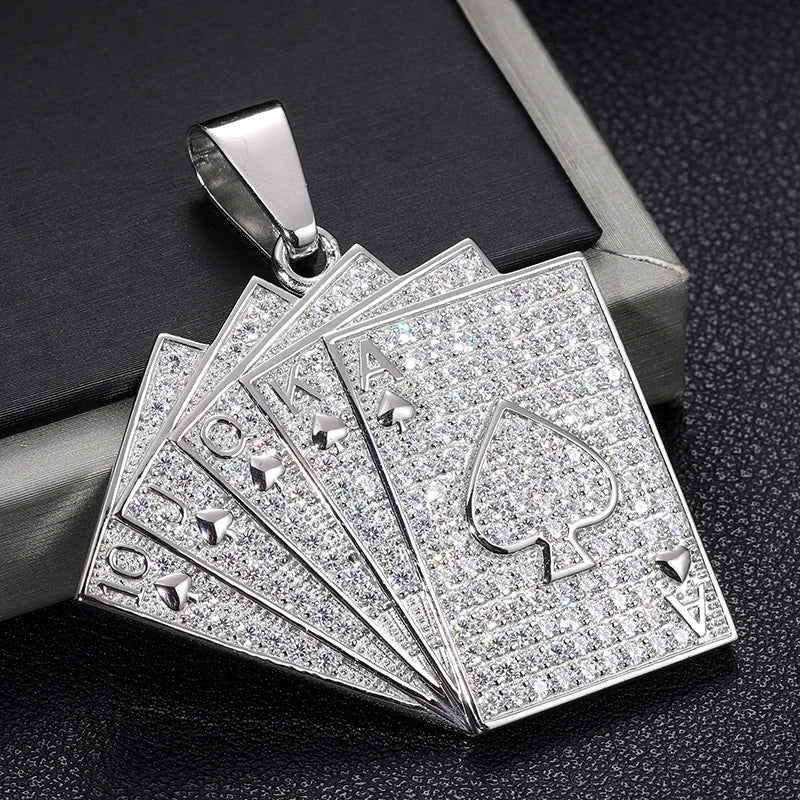 Silver 925 Moissanite Poker Lucky Ace Of Spades Pendant Necklace - Icedgame & Co