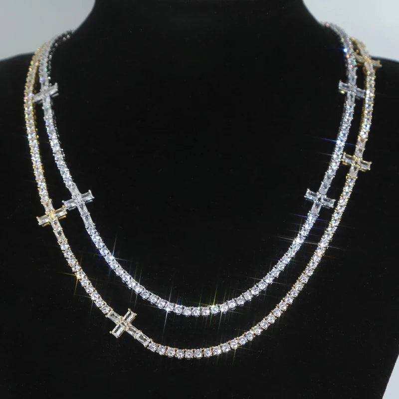 3MM Cleared-Baguette Cross Tennis Chain - Icedgame & Co