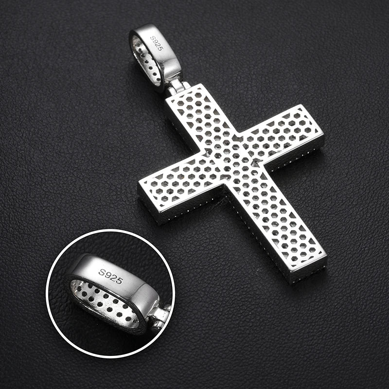 S925 Moissanite 2 Rows Baguette Diamond Cross Pendant