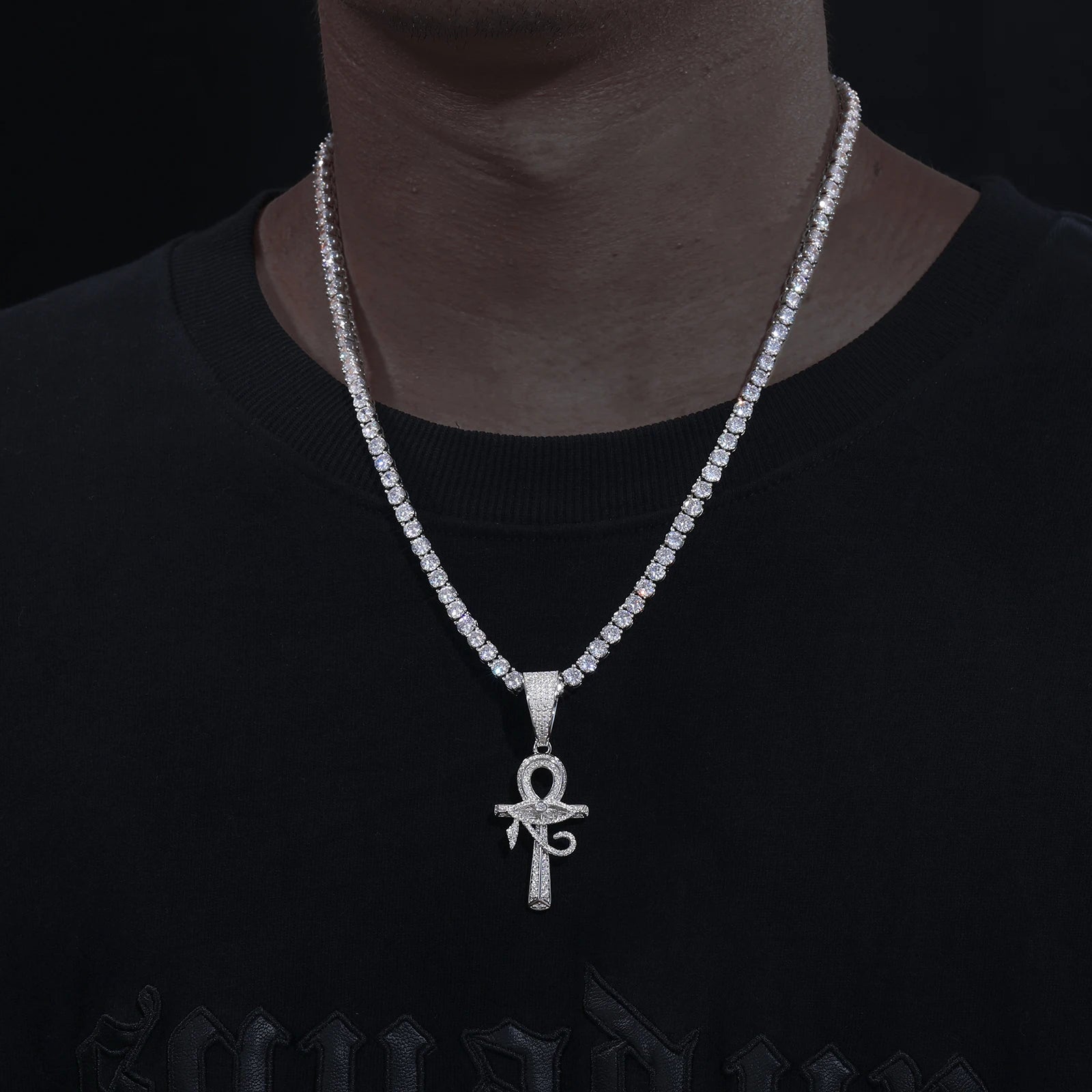 S925 Moissanite Eye of Horus Ankh Cross Diamond Pendant - Icedgame & Co