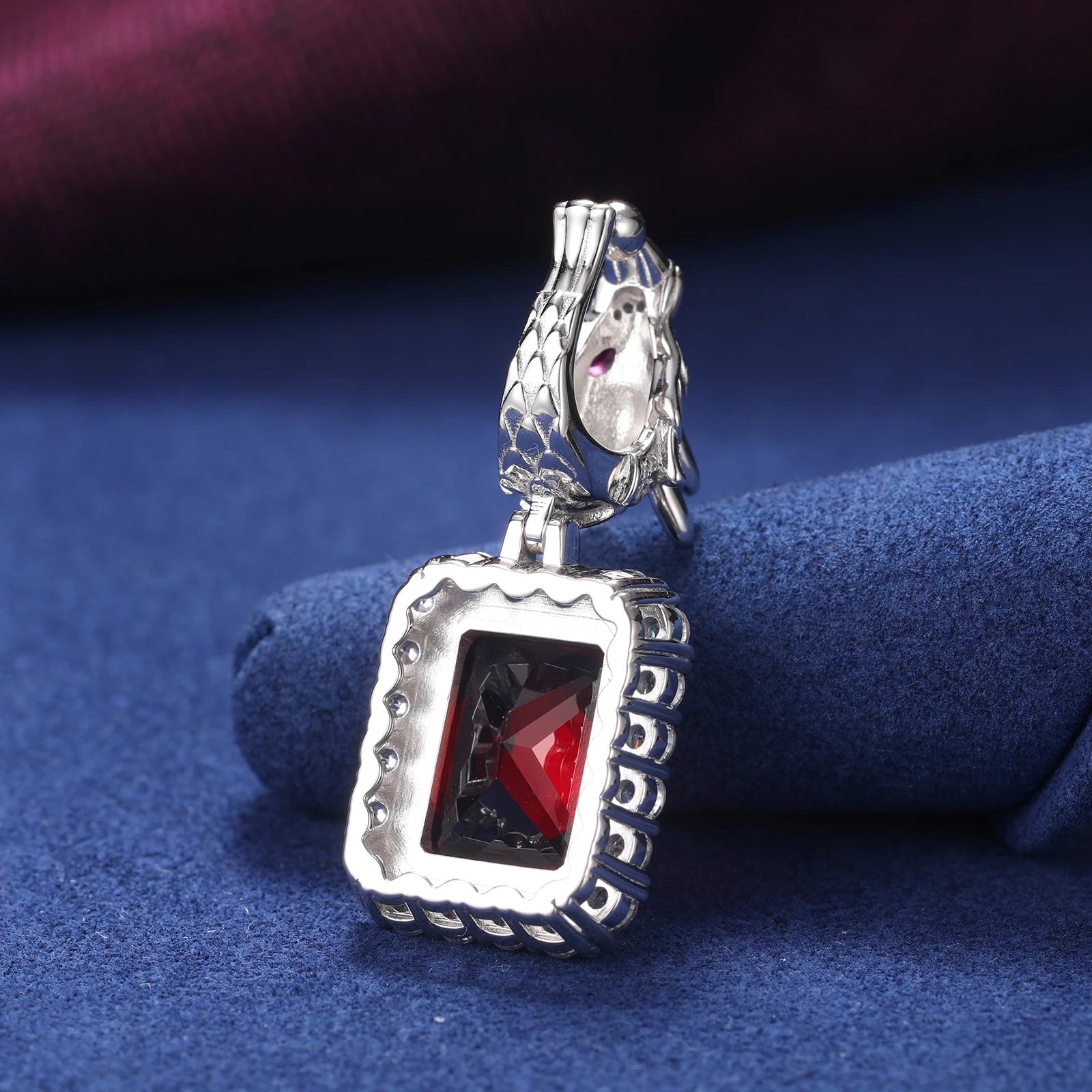 S925 Domineering Triangle Dragon Head Bail Red Gem Pendant Necklace - Icedgame & Co