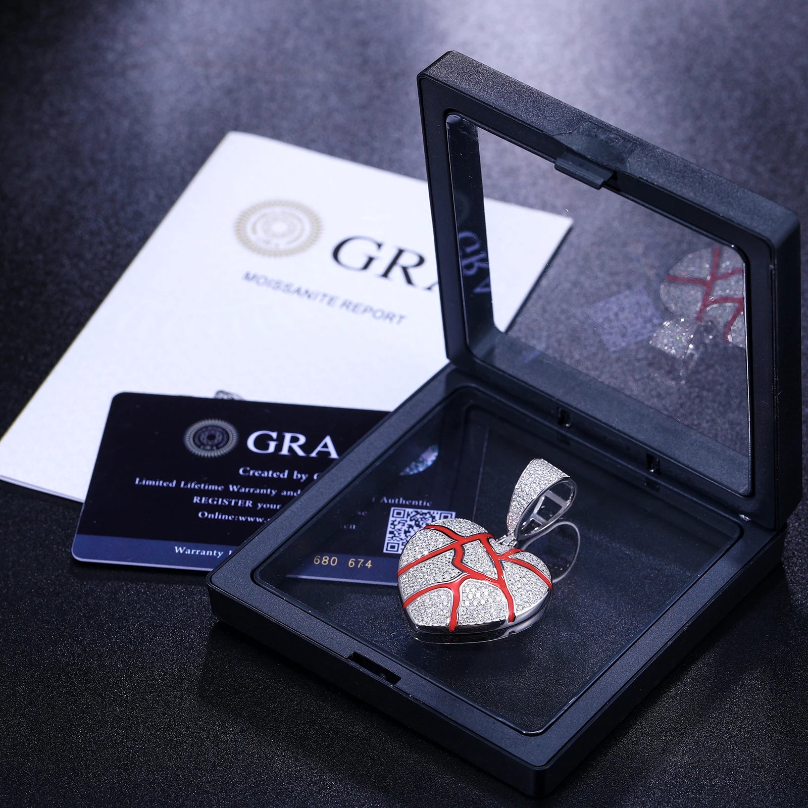 S925 Moissanite Red Enamel Heart Pendant - Icedgame & Co