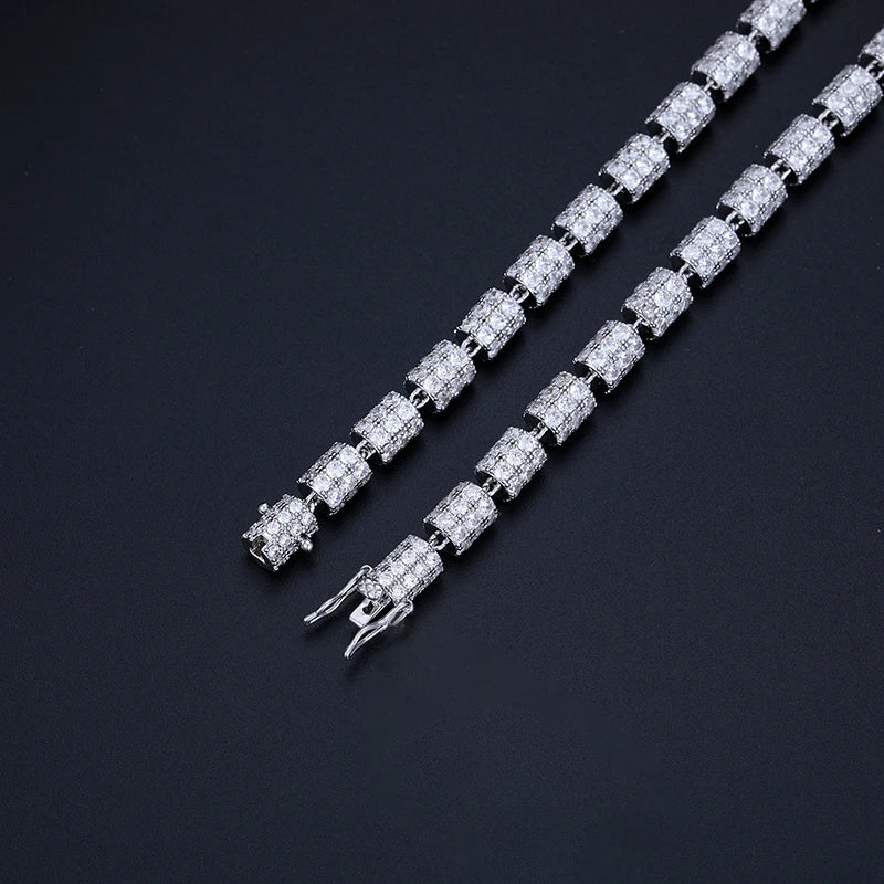 S925 White Gold Moissanite Cylindrical Iced-Out Diamond Necklace Chain - 7mm - Icedgame & Co