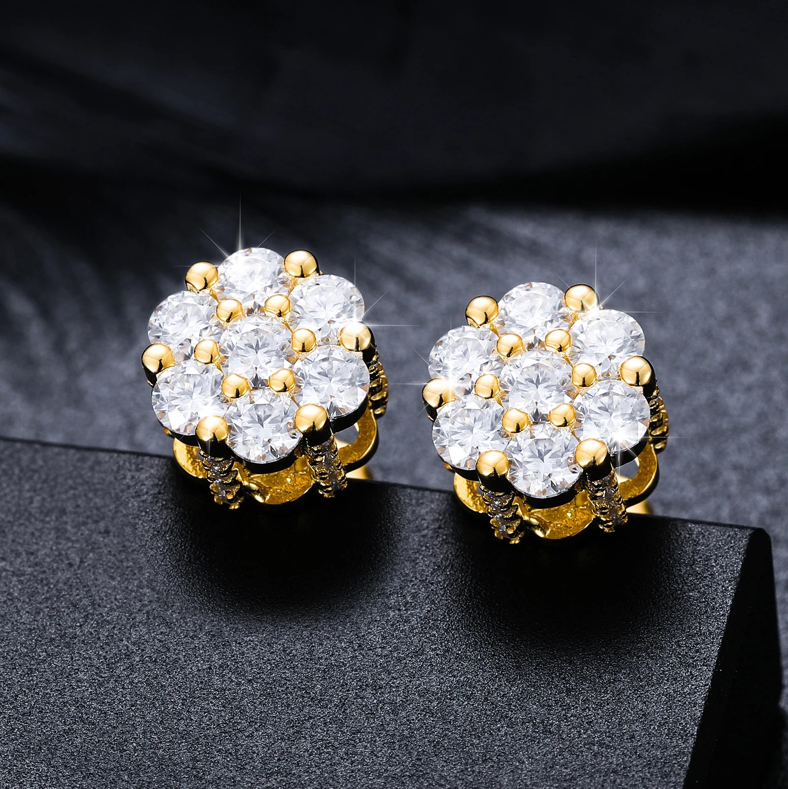 S925 Moissanite Cluster Flower Stud Earrings