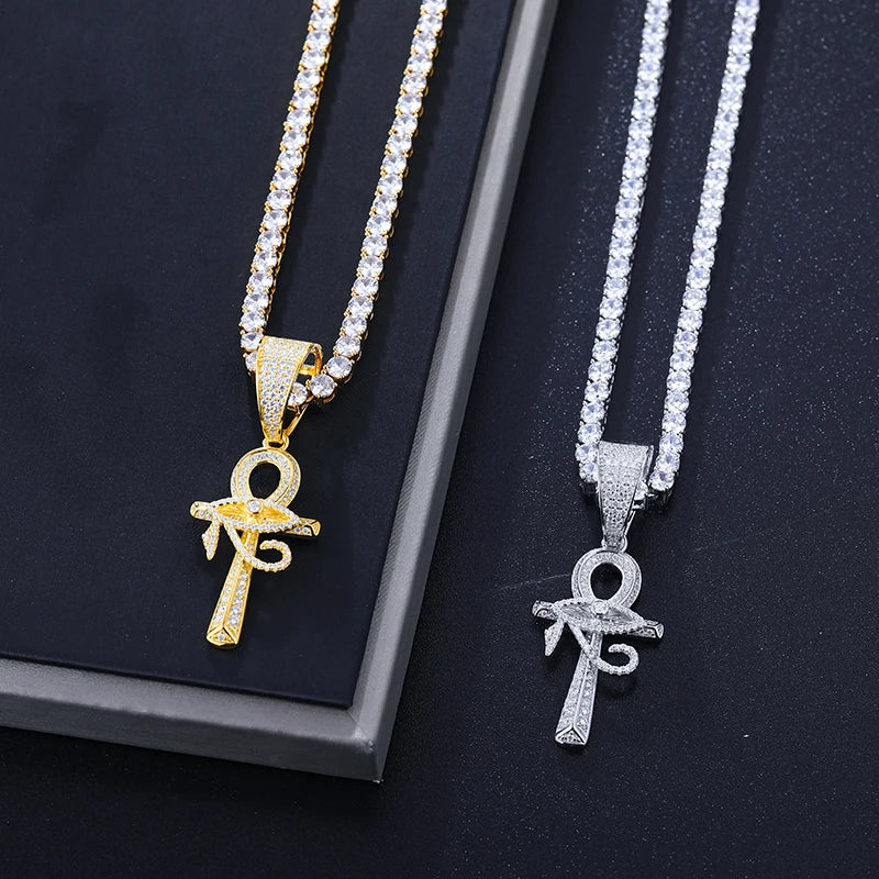S925 Moissanite Eye of Horus Ankh Cross Diamond Pendant - Icedgame & Co