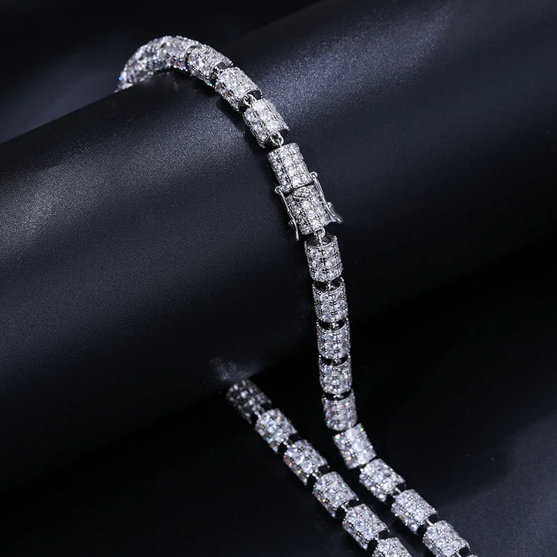 S925 White Gold Moissanite Cylindrical Iced-Out Diamond Necklace Chain - 7mm - Icedgame & Co