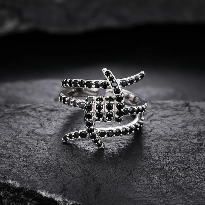 S925 Black Diamond Barbed Wire Ring