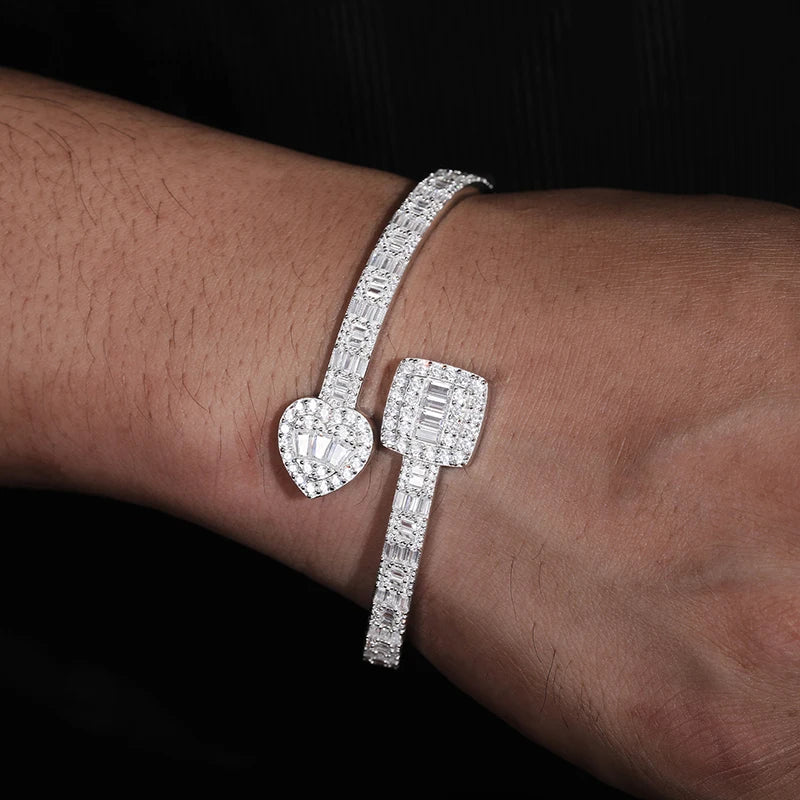 S925 Moissanite Baguette Heart-Square Diamond Bangle