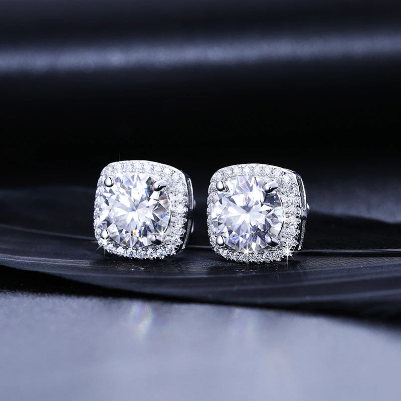 S925 Moissanite Cushion Cut Earrings - White Gold