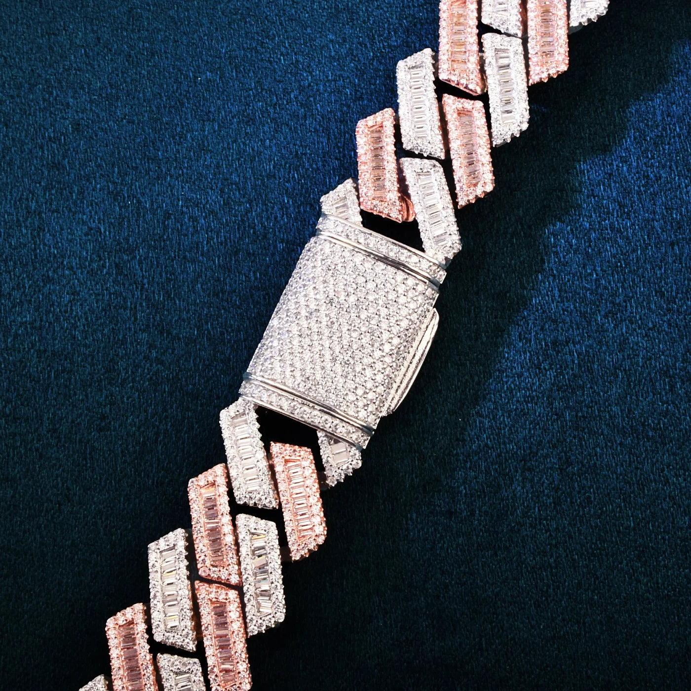 17MM TWO-TONE ROSE GOLD BAGUETTE MIAMI PRONG CUBAN LINK DIAMOND BRACELET - Icedgame & Co