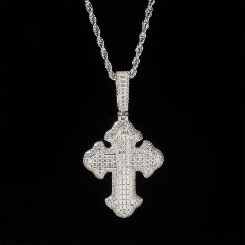 S925 Baguette Moissanite Gothic Cross Pendant - Icedgame & Co