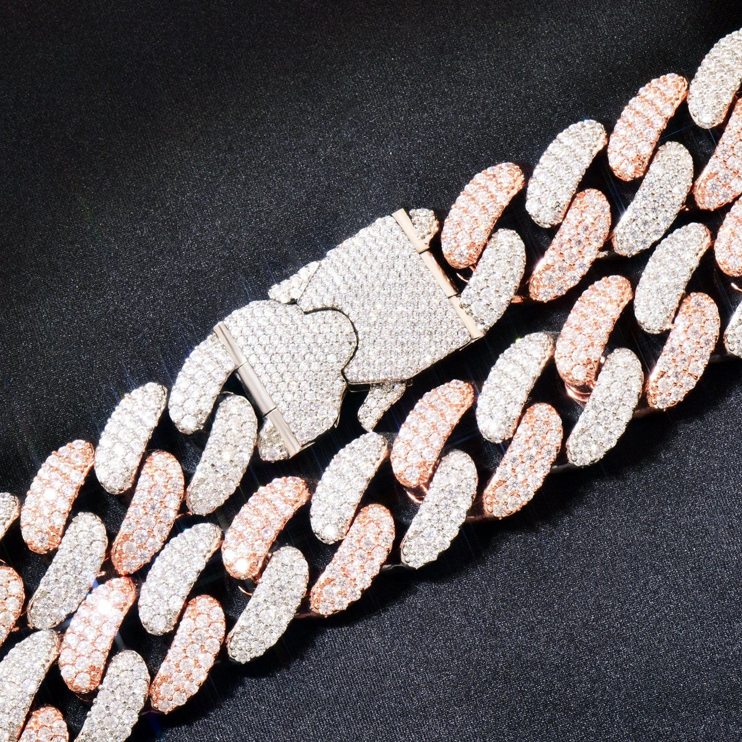 18mm Two-Tone Rose Gold Buckle Clasp Curb Cuban Chain - Icedgame & Co
