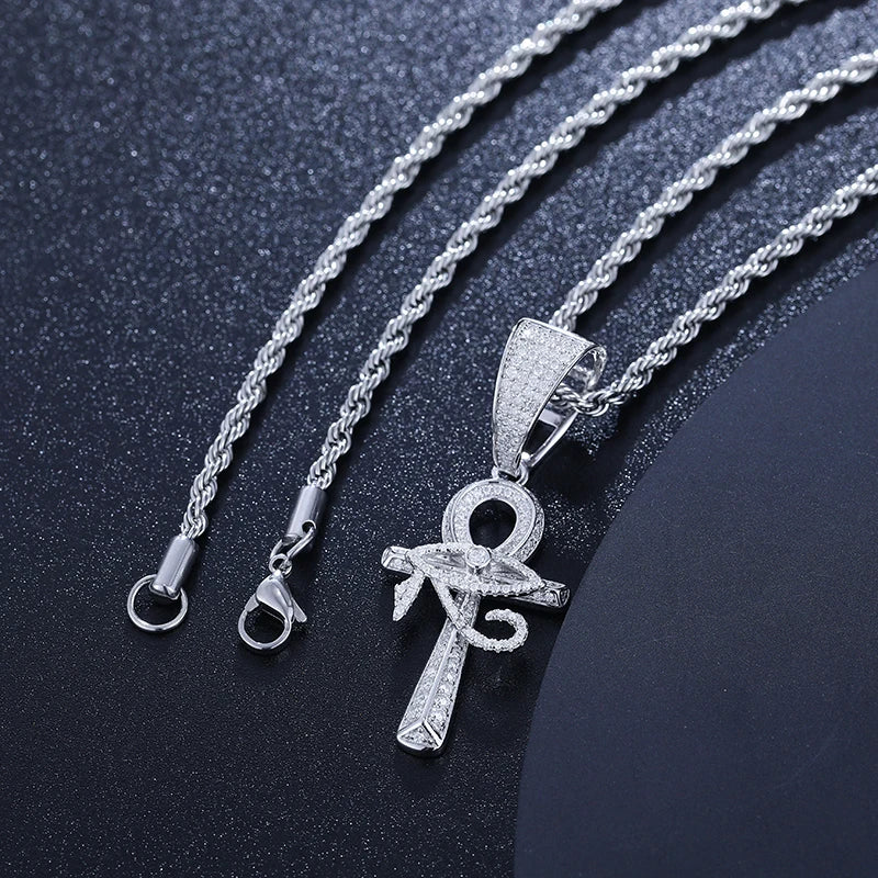S925 Moissanite Eye of Horus Ankh Cross Diamond Pendant - Icedgame & Co