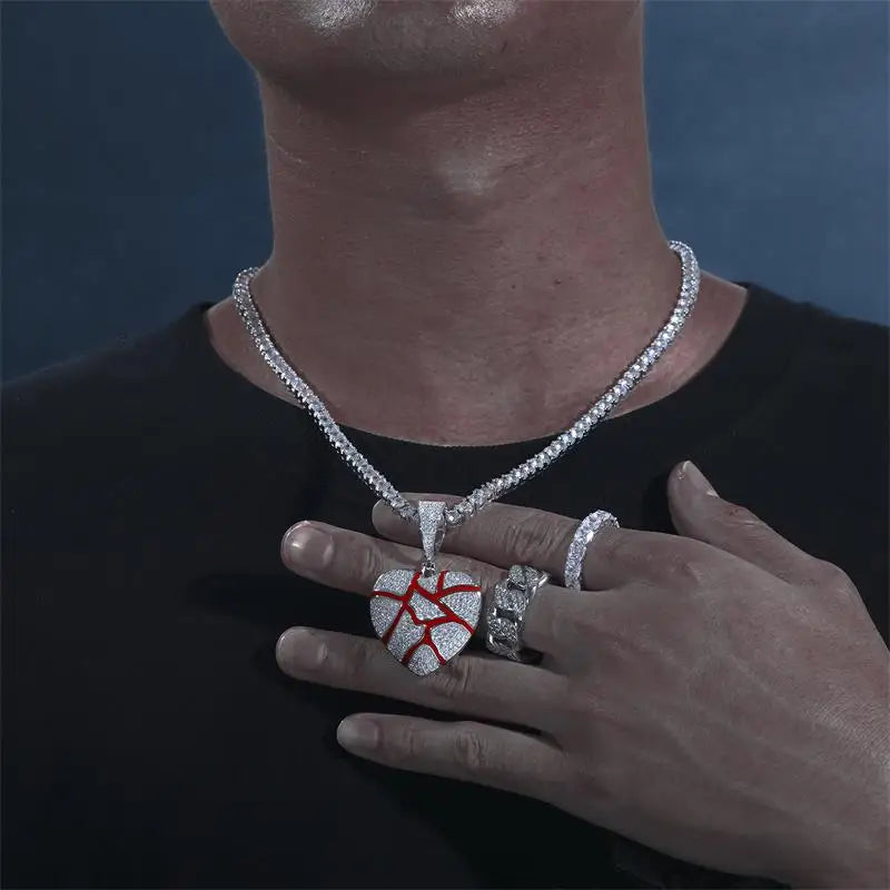 S925 Moissanite Red Enamel Heart Pendant - Icedgame & Co