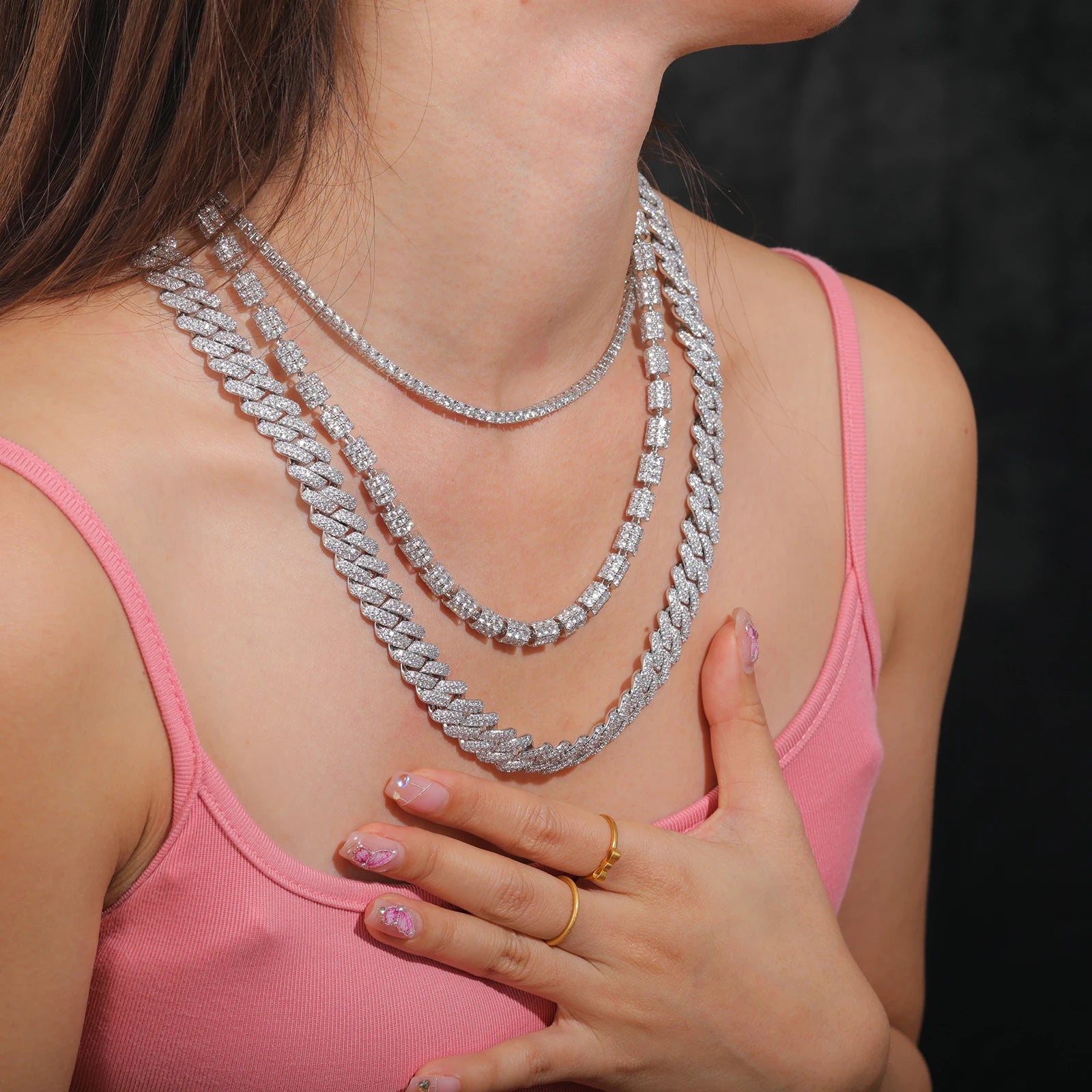S925 Moissanite Diamond Chain Necklace - 3Pcs/Set