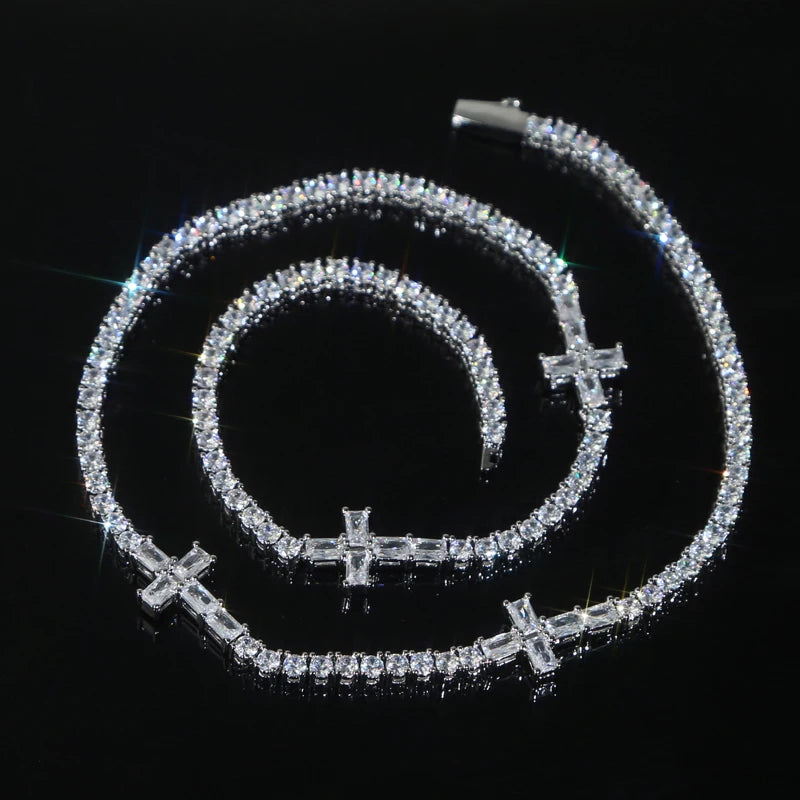 3MM Cleared-Baguette Cross Tennis Chain - Icedgame & Co