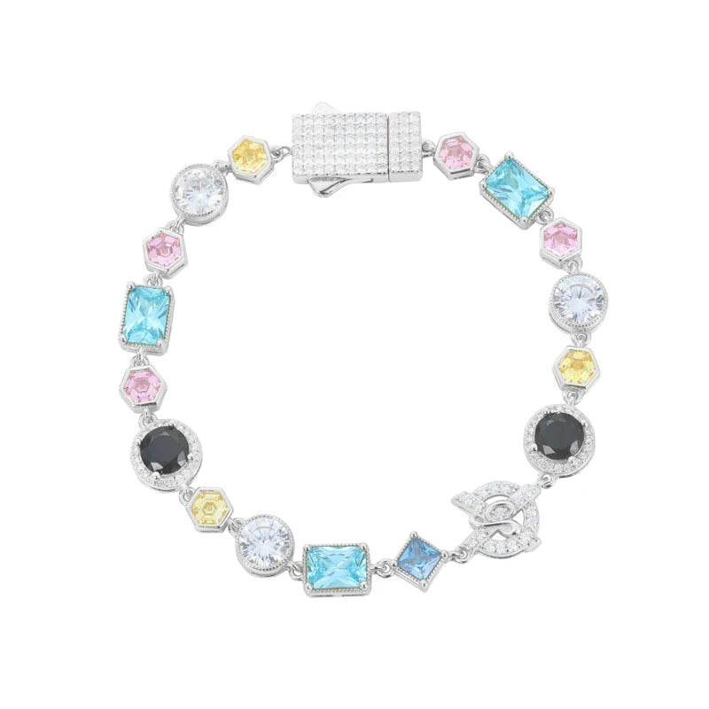 S925 Moissanite Colored Gemstone Tennis Bracelet - 12mm