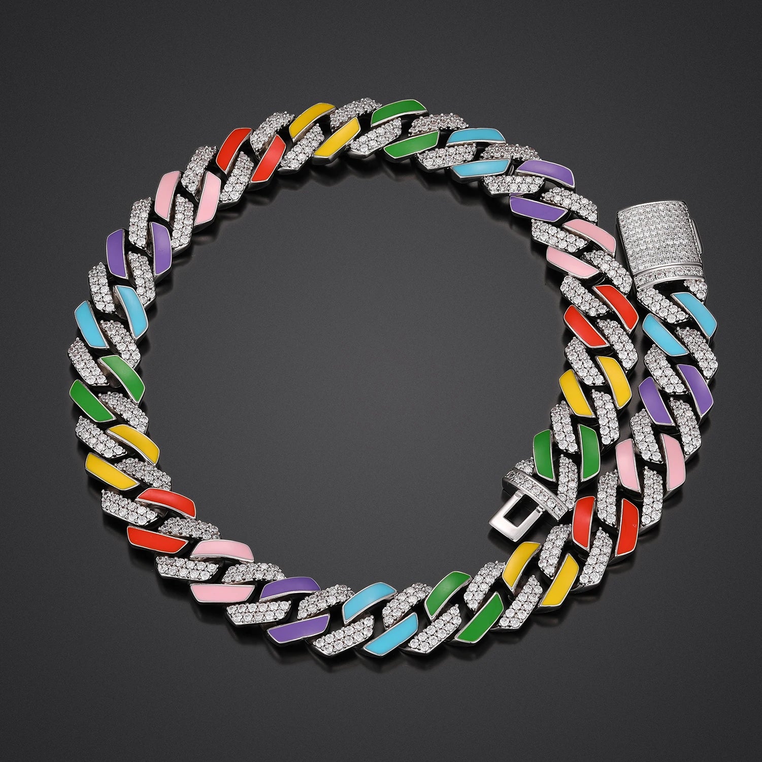 14mm Multi-Colored VVS Moissanite & S925 Cuban Prong Link Chain - Icedgame & Co