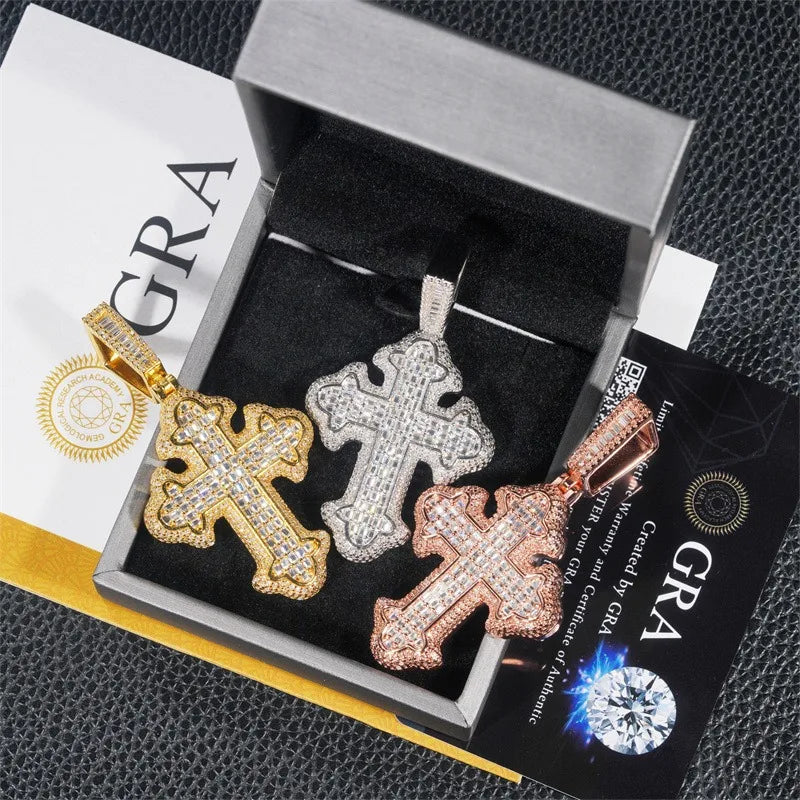 S925 Baguette Moissanite Gothic Cross Pendant - Icedgame & Co