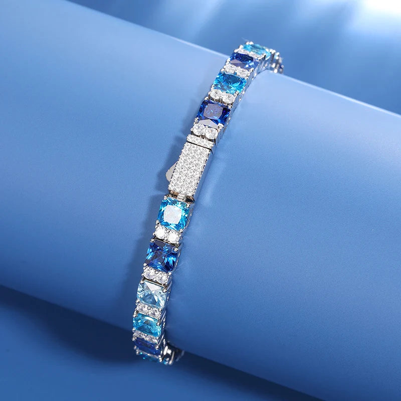 Blue Mixed Diamond Cut Tennis Bracelet - 7.5mm