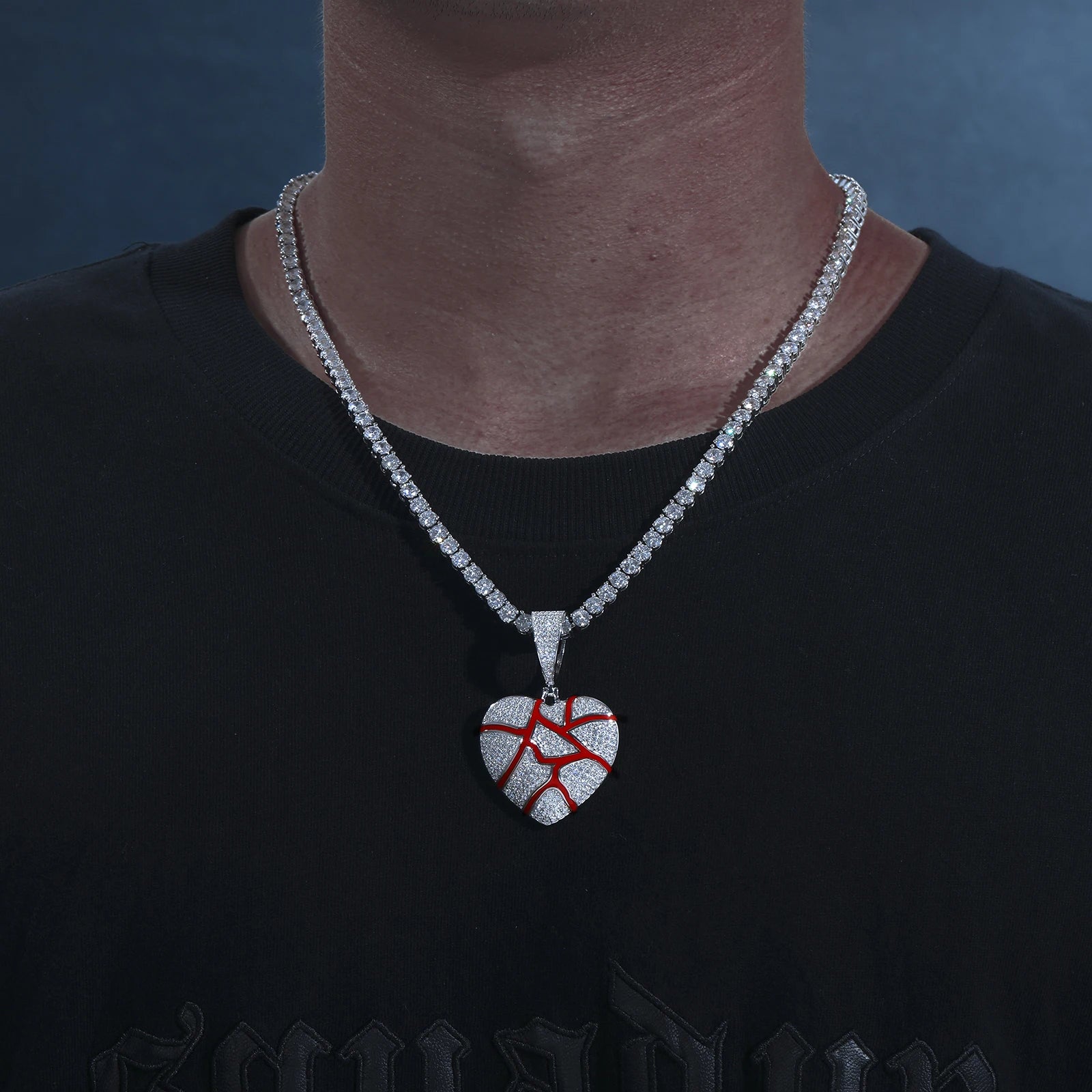 S925 Moissanite Red Enamel Heart Pendant - Icedgame & Co