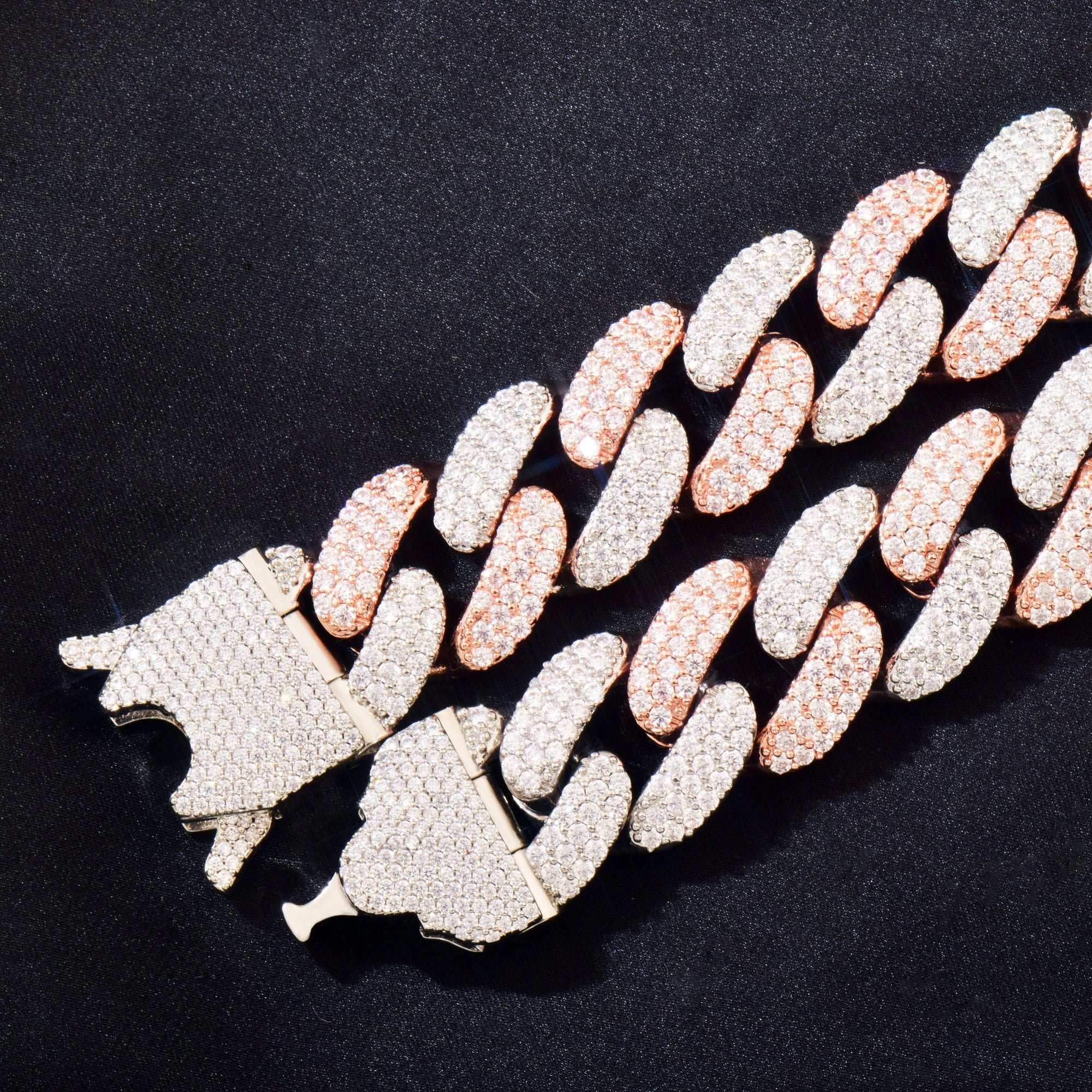 18mm Two-Tone Rose Gold Buckle Clasp Curb Cuban Chain - Icedgame & Co