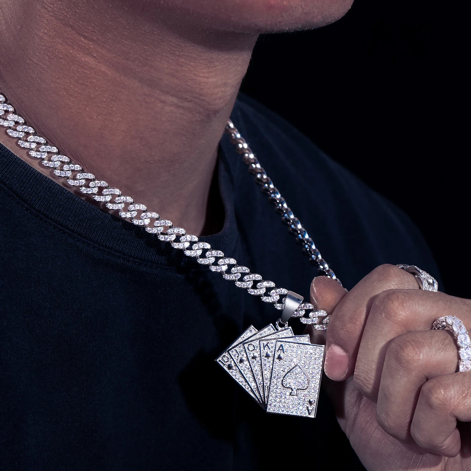 Silver 925 Moissanite Poker Lucky Ace Of Spades Pendant Necklace - Icedgame & Co