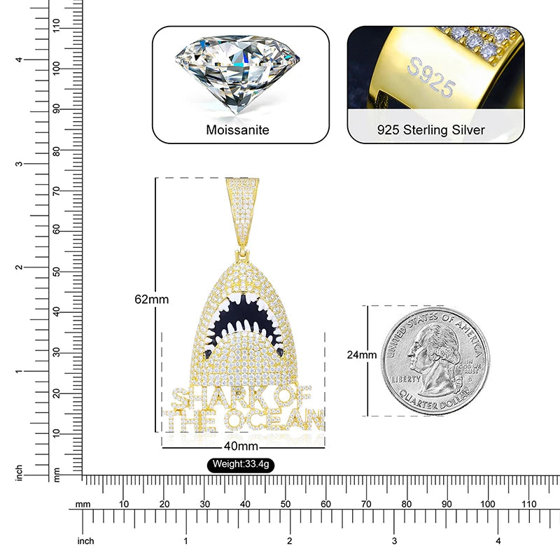 S925 Moissanite Shark Of The Ocean Pendant - Icedgame & Co
