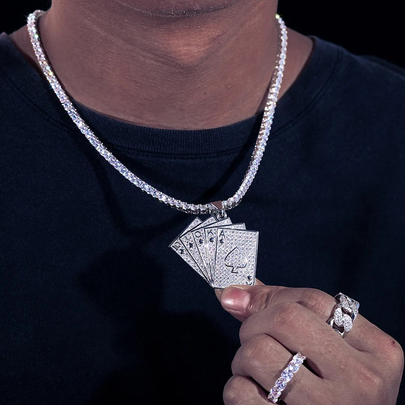 Silver 925 Moissanite Poker Lucky Ace Of Spades Pendant Necklace - Icedgame & Co