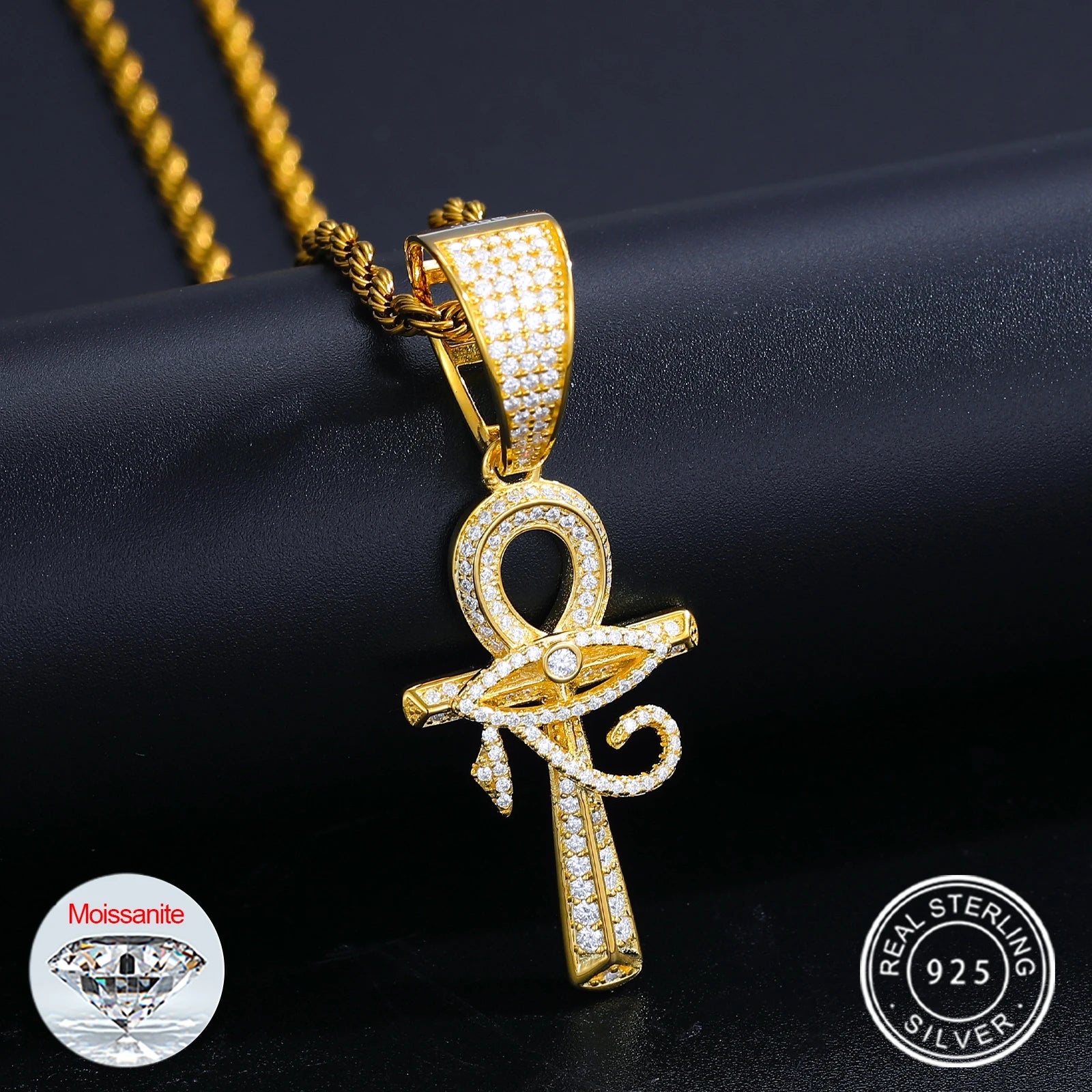 S925 Moissanite Eye of Horus Ankh Cross Diamond Pendant - Icedgame & Co